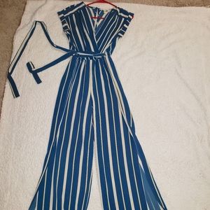Monteau blue and white striped jumpsuit